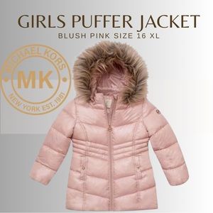 GIRLS MICHAEL KORS BLUSH PINK PINK HEAVY STADIUM PUFFER JACKET SIZE XL 16